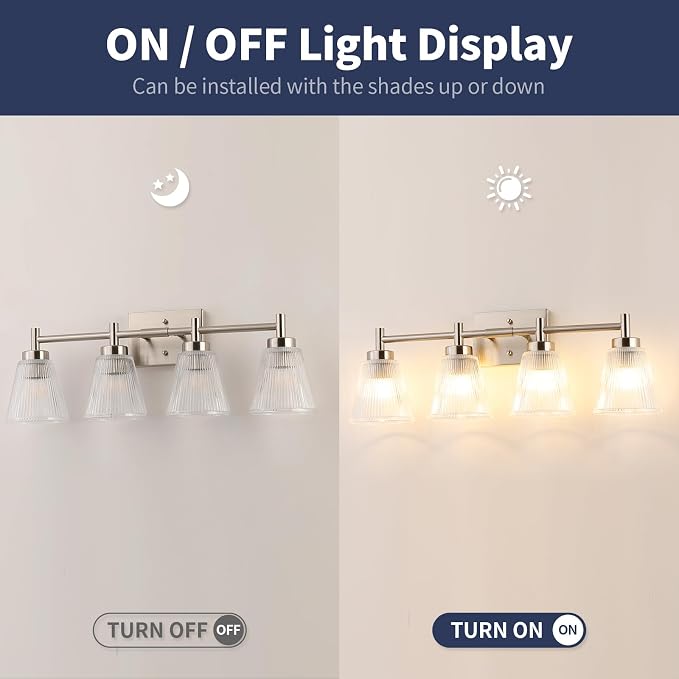 OCIOC 4-Light Vanity light fixtures, Brushed Nickel Vanity lights over mirror - Image 4