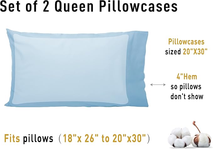 Sunflower Queen Pillowcases Set of 2, 100% Cotton Queen Pillow Cases 2 - Image 8