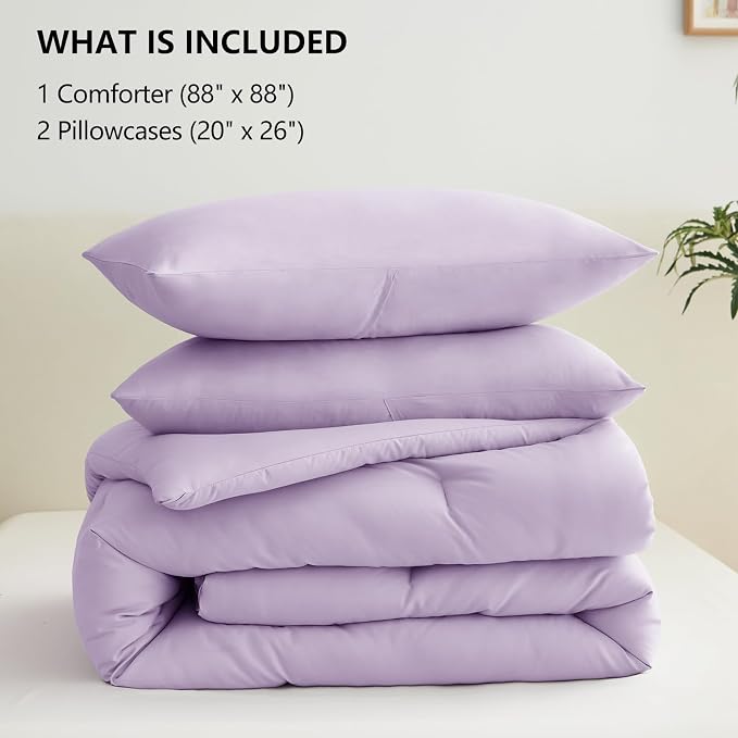 CozyLux Lavender Queen Comforter Set, 3 Pieces Light Purple Solid Breathable - Image 6