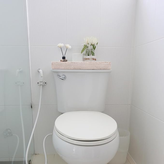 Rattan Bathroom Vanity Trays Toilet Tank Baskets Long Narrow Hand Towel Storage - Image 7