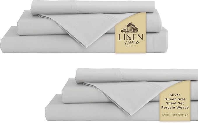 Linen Home 100% Cotton Percale Sheet Set Pack of 2, Queen Size, Deep Pocket by LINENHOME
