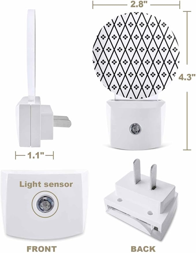 Night Lights Auto Sensor Black White Diamond Night Light Geometric Rhombus - Image 2
