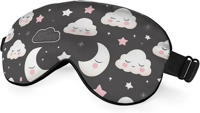 Grey Night Sleep Eye Mask Eye Cover Cute Cartoon Clouds Moons White Pink Silk by Unknown