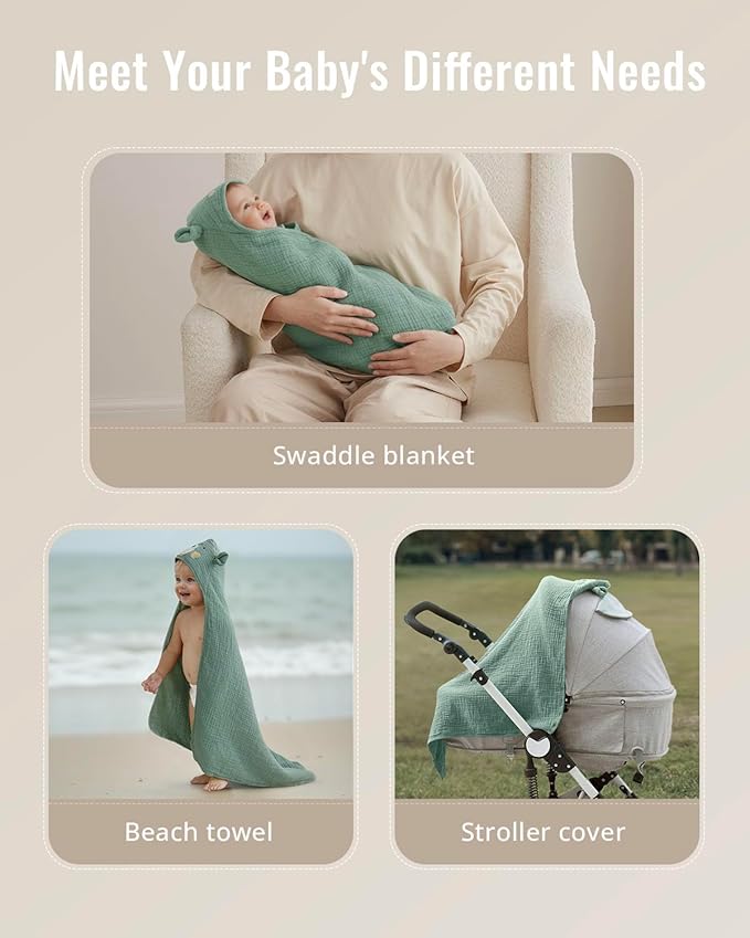 Blissful Diary Muslin Baby Hooded Towel, Soft and Absorbent Bath Towel - Image 5