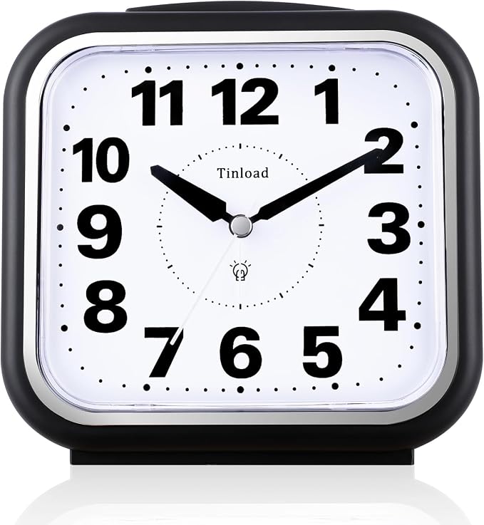 Tinload 5.5" Large No Ticking Analog Alarm Clock, Silent Readable by Tinload