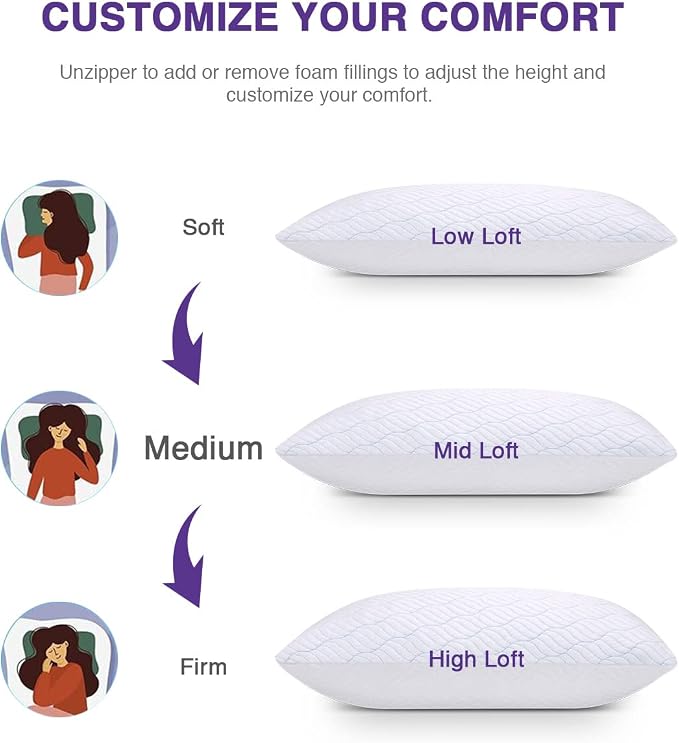 WISHSMILE Cooling Pillows Standard Size Set of 4, Shredded Memory Foam Pillows - Image 4