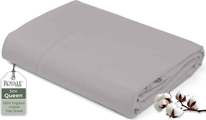 Royale Linens 100% Organic Cotton Queen Flat Sheet Only by ROYALELINENS