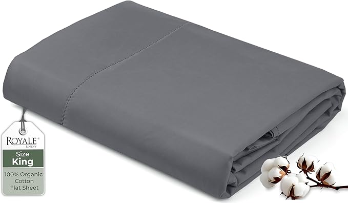 Royale Linens 100% Organic Cotton King Flat Sheet Only by ROYALELINENS