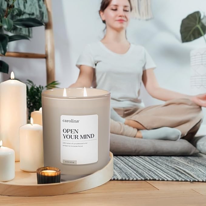 Carolina Open Your Mind Scented Candle, 16 oz Sandalwood & Amber Scented - Image 6