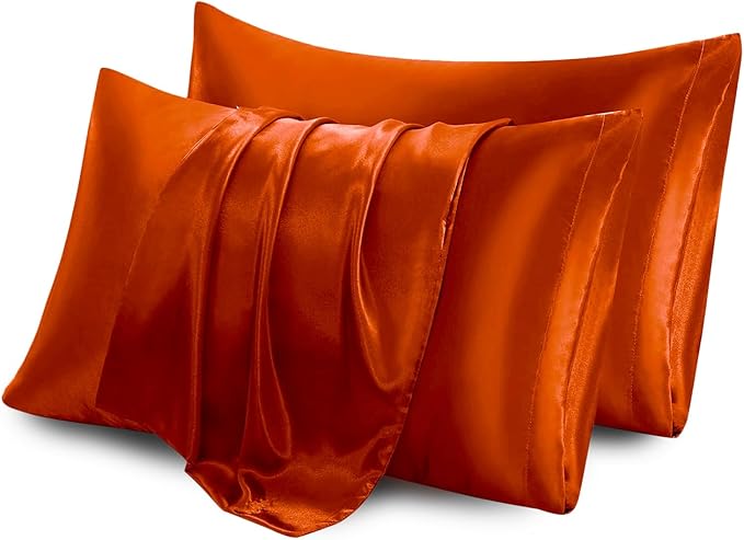 Aormenzy Satin Pillow Cases for Women Queen Size Set of 2, Burnt Orange Satin - Image 6