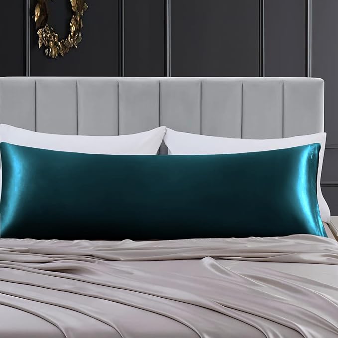Aormenzy Satin Body Pillow Cover Set of 2, 20x54 Inches Dark Teal Case - Image 7