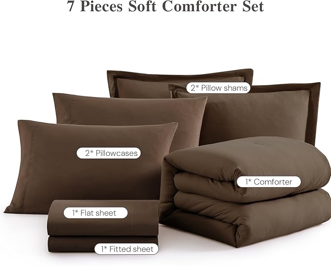 WRENSONGE Full Size Comforter Sets, 7 Pieces Chocolate Brown Bed in a Bag - Image 6