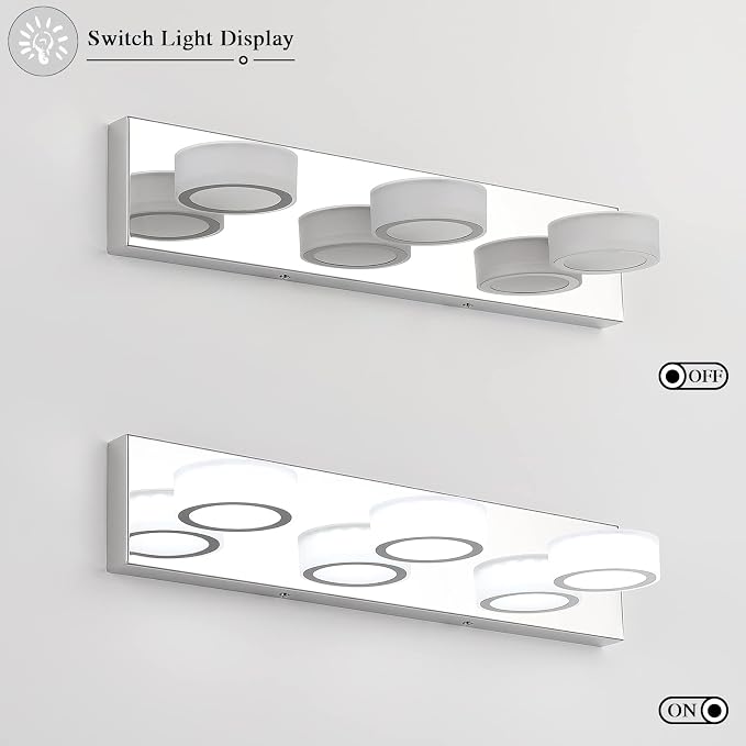 3 Light Bathroom Vanity Light, Modern Chrome Bathroom Light Fixtures Over Mirror - Image 4