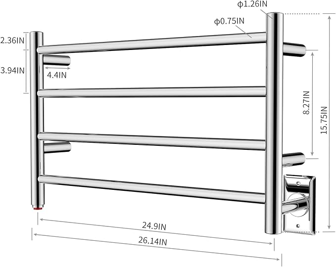 HEATGENE Towel Warmer 4 Bar Towel Dryer Wall-Mounted Plug-in Bath Towel Heater - Image 6