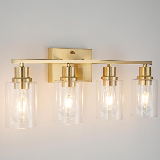 4-Lights Gold Bathroom Light Fixture, Brushed Brass Vanity Light by FILIMITIY