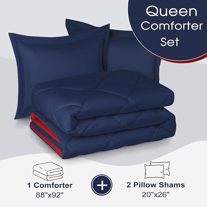 Basic Beyond Queen Navy and Red Comforter Set - Image 6