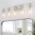 5 Light Bathroom Light Fixtures Brushed Nickel Vanity Light Over Mirror Modern by HCCZLighting
