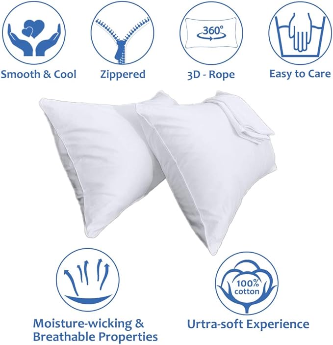 Precoco King Pillow Cases Set of 2 | 100% Cotton White Pillowcases King Size - Image 6