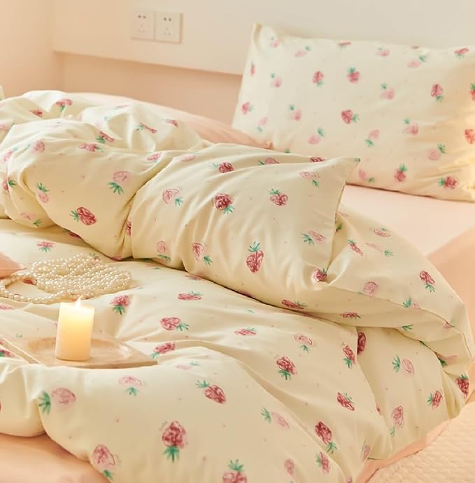 Nayoroom Strawberry Duvet Cover Set King Size Girls Cute Pink Strawberries - Image 2