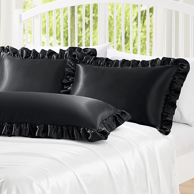 Homiest Ruffle Satin Body Pillow Cover, Silky Satin Body Pillowcase - Image 2