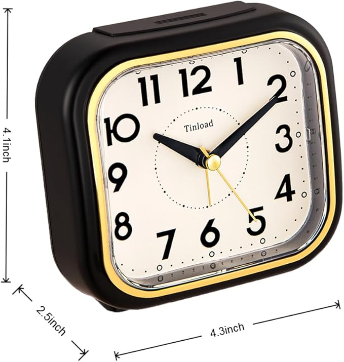 Tinload 4.3" Vintage Retro Analog Alarm Clock, Super Silent Non Ticking Clock - Image 4