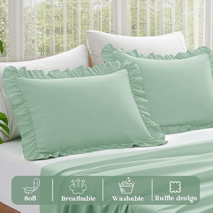 KKJIAF Ruffle Pillow Cases Queen Size Set of 2, Ruffled Pillow Covers - Image 4