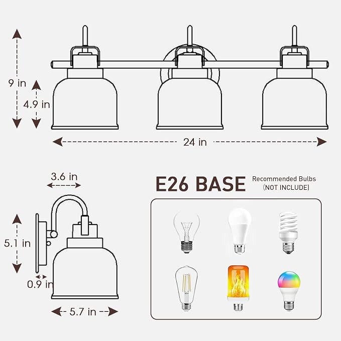 Bronze Bathroom Vanity Lights, 3-Light Vanity Light Fixtures - Image 7