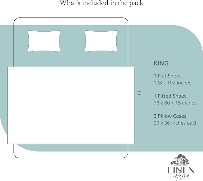 Linen Home 100% Cotton Percale Sheets King Size, Aqua Blue, Deep Pocket - Image 6