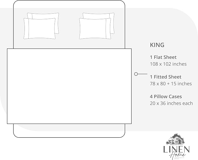 Linen Home 100% Cotton Percale Sheet Set, King Size, Deep Pocket, 6 Pieces Set - Image 6