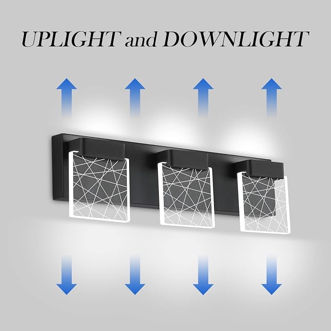 Aipsun Black Vanity Light Modern LED Bathroom Vanity Lighting Fixtures 3 Light - Image 2