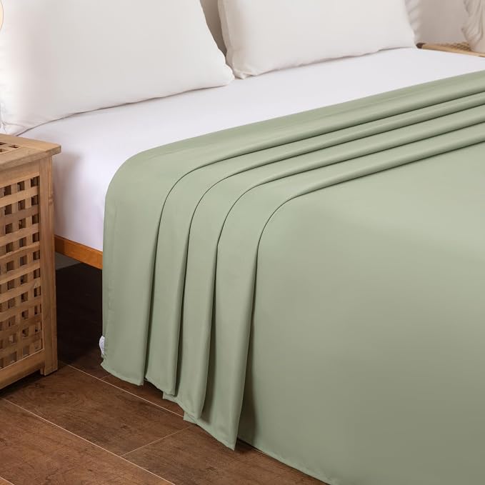 Twin Flat Sheet Only，66x96Inch Sage Green - Image 3