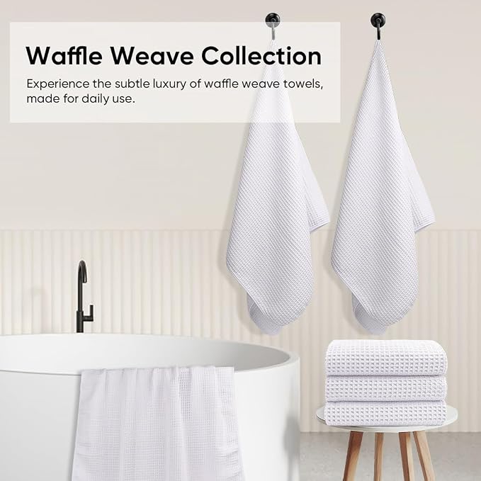 HOMEXCEL Waffle Bath Towels Set 4 Pack, Premium Microfiber Bathroom Towels - Image 5