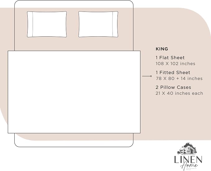 Linen Home 100% Cotton Percale Sheets King Size, Sand Shell, Deep Pocket - Image 6