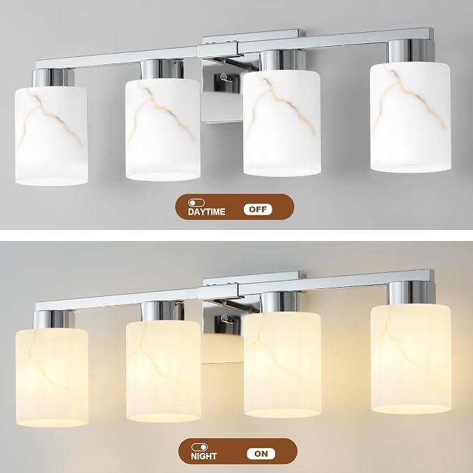 4-Light Bathroom Light Fixtures, Modern Vanity Lights, Chrome Metal Wall Lamp - Image 7