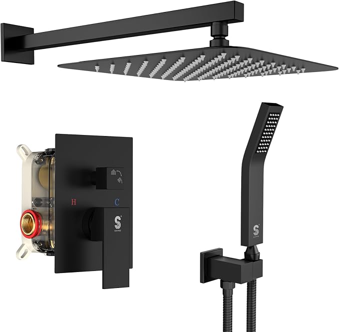 SR SUN RISE 12 Inches Matte Black Shower System 12 Inch Brass Bathroom Luxury by SRSUNRISE