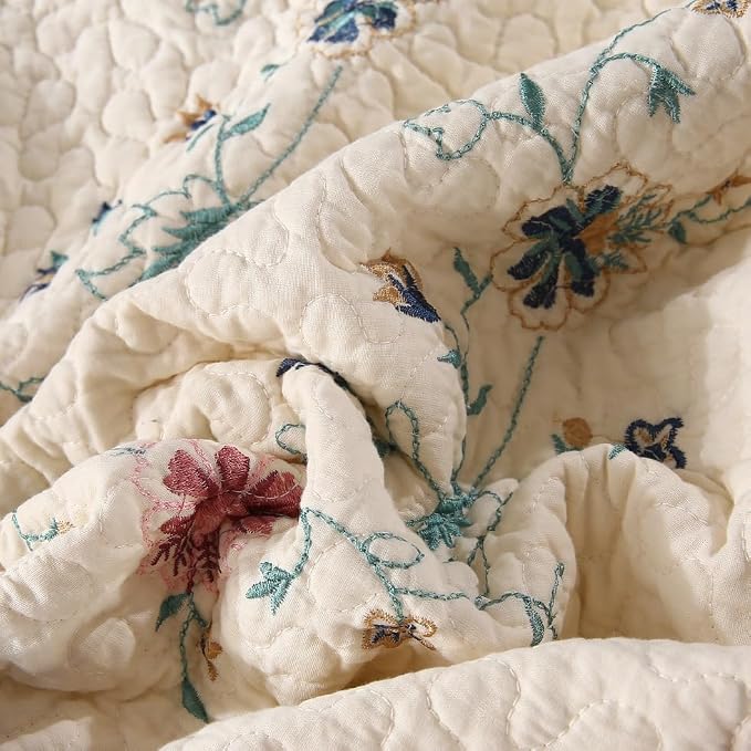 Quilt Set Floral Leaves 3D Embroidery Pattern 3 PCS Cotton Reversible Quilted - Image 9