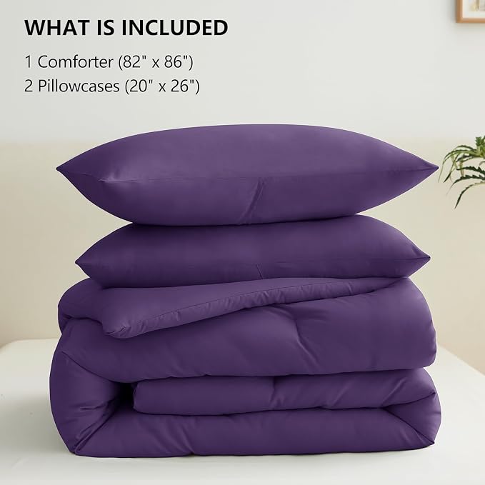 CozyLux Full Size Comforter Set Purple, 3 Pieces Solid Breathable Quilted - Image 6