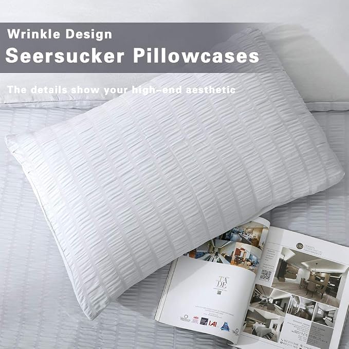 AveLom Light Gray Duvet Cover Full, 3 Pieces, Seersucker Tripe Soft Washed - Image 5