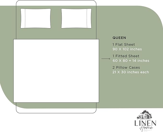 Linen Home 100% Cotton Percale Sheets Queen Size, Oil Green, Deep Pocket - Image 6