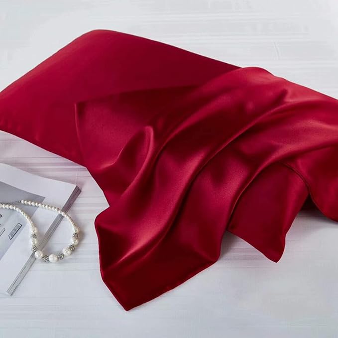 Red Silk Pillow Cases for Hair and Skin Made in USA, 22 Momme, Anti Acne Silk - Image 3