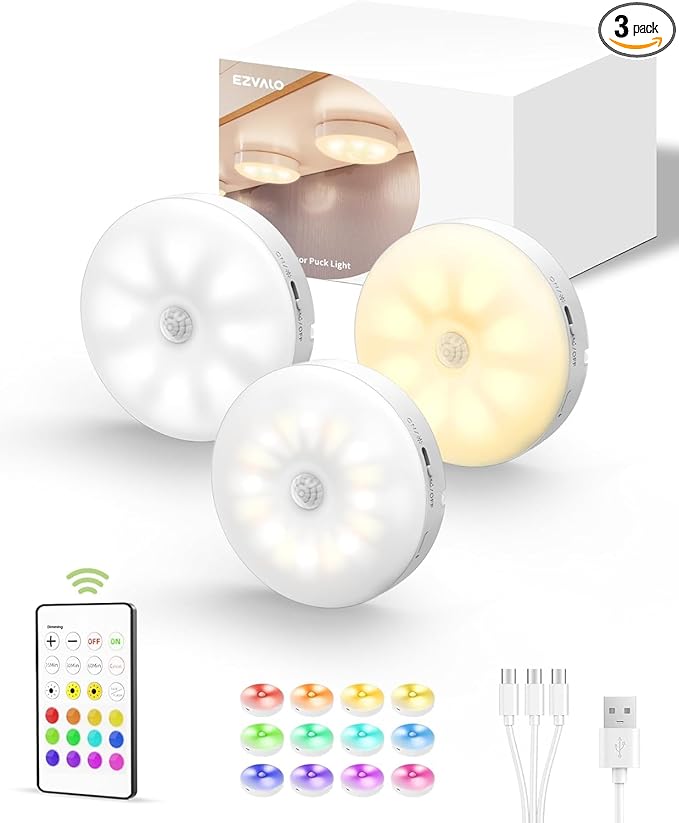 EZVALO Under Cabinet Lighting, 1000mAh Rechargeable Puck Lights by EZVALO