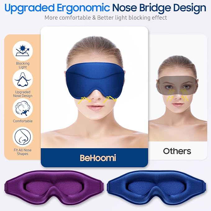 BeHoomi Sleep Mask, 2 Packs Premium Eye Mask - Image 2