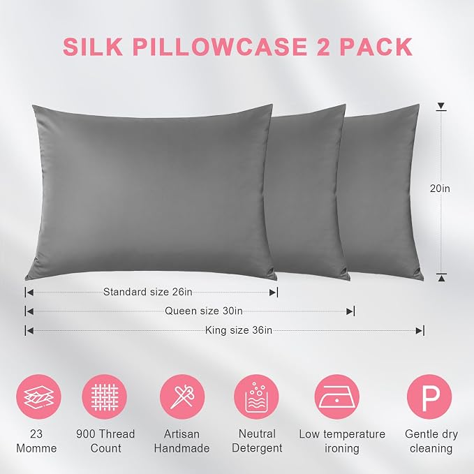 100% Silk Pillowcase 2 Pack for Hair and Skin, Both Sides 23 Momme Grade 6A+ - Image 6