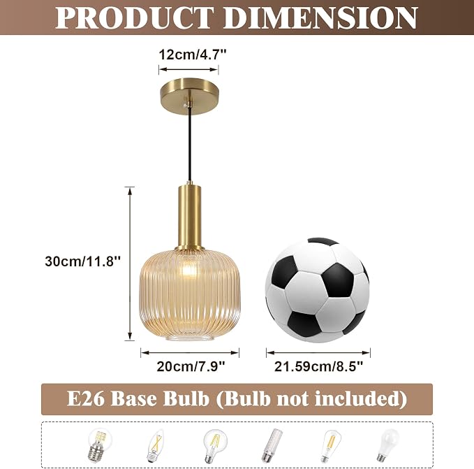 KCO Lighting Amber Glass Globe Pendant Light Mid Century Modern Kitchen Island - Image 2
