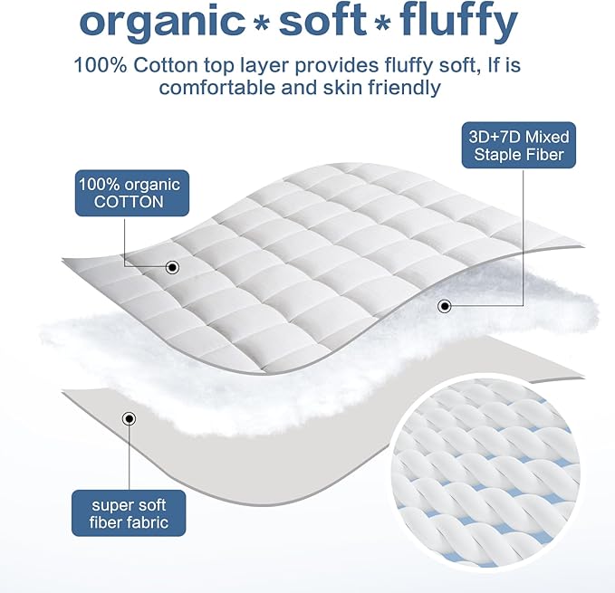 LEISURE TOWN Cotton Mattress Pad Twin XL Size Fitted Quilted Mattress Cover - Image 3