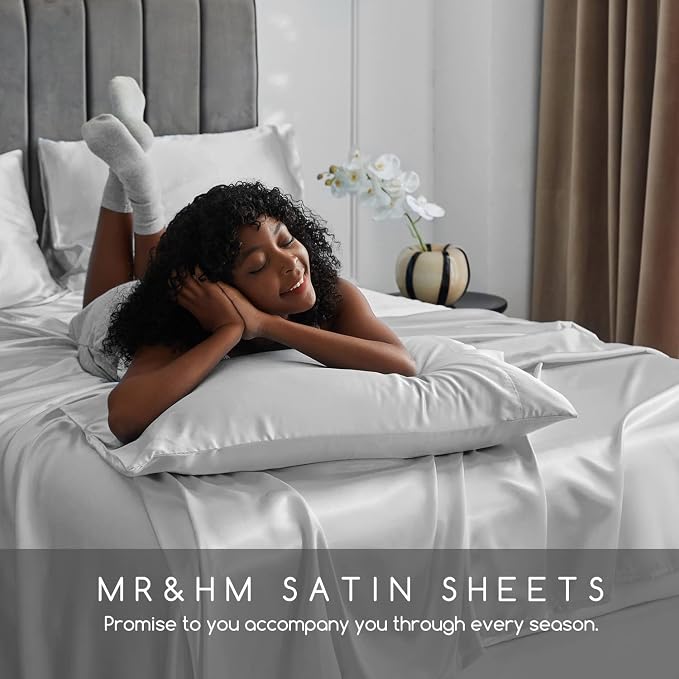 MR&HM Satin Bed Sheets, Twin Size Sheets Set - Image 6