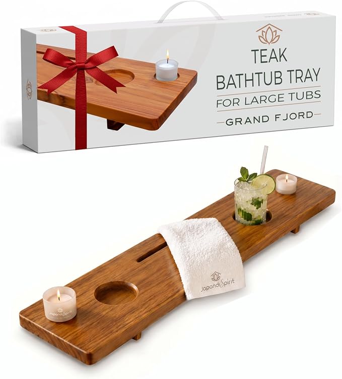 Teak Bathtub Tray for Tub 35” | Bath Tub Tray Wood for Large & Freestanding Tubs by JapandiSpirit