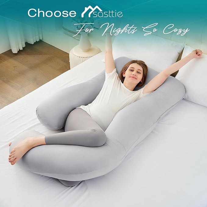Sasttie Pregnancy Pillows for Sleeping, Jumbo U Shaped Cooling Full Body Pillow - Image 7