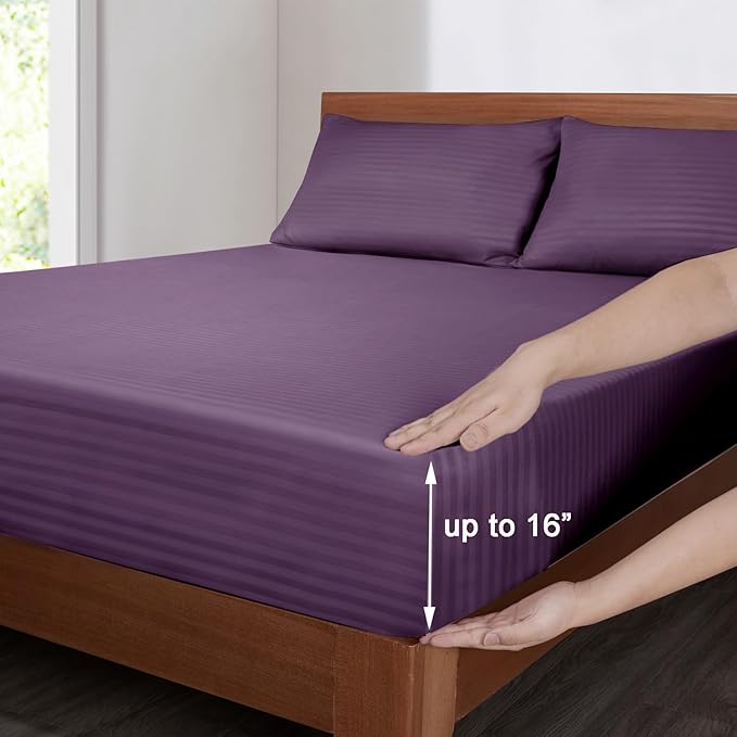 Mejoroom Striped Full Size Sheets – Extra Soft Full Size Bed Sheets - Image 3