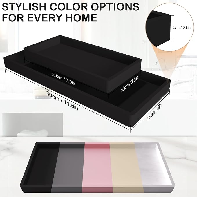 Bathroom Vanity Tray Black, Silicone 11.8 x 5 Inch Toilet Tank Tray Decor - Image 3
